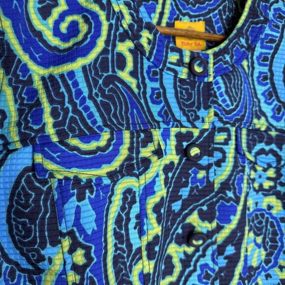 Ruby Rd Jacket Bright Art 16 Blue Green Yellow Paisley Button Up Lightweight Top - Picture 4 of 5